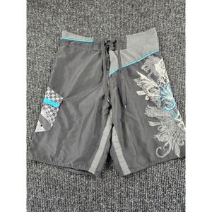 Burnside Mens Black Graphic Filigree Board Shorts Turquoise Size 32 Swim Trunks
